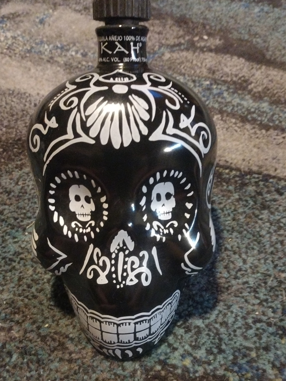 Black and White Decorative Sugar Skull Bottle Accent
